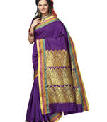 Lavender embroidered art silk saree with blouse