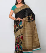 black printed art silk saree with blouse