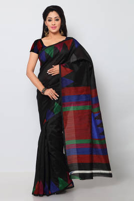 black printed art silk saree with blouse 1