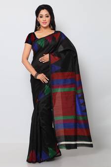 black printed art silk saree with blouse