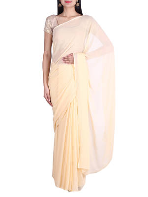 light chiku plain georgette saree with blouse 1