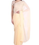 light chiku plain georgette saree with blouse