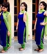 Blue georgette plain unstitched salwar with dupatta