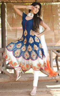 Blue georgette embroidered semi stitiched salwar with dupatta 1