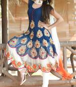 Blue georgette embroidered semi stitiched salwar with dupatta