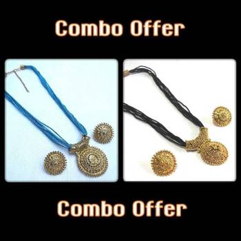 Blue and Black Thread Necklace Set offer 1