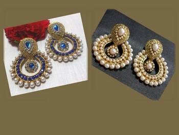 Combo Offer Blue & Pearl Polki Earrings 1