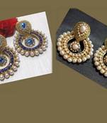 Combo Offer Blue & Pearl Polki Earrings