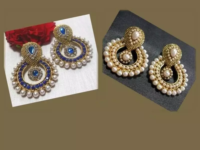 Combo Offer Blue & Pearl Polki Earrings