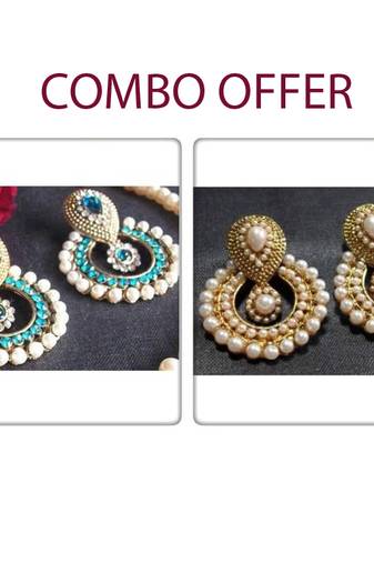 Sea Blue and pearl polki earrings