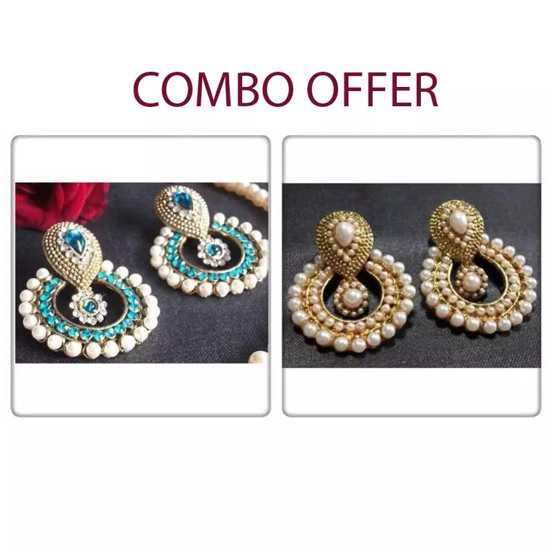 Sea Blue and pearl polki earrings