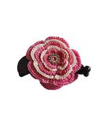 Pink White Big Banana Hair Clip with Two 5 Layer Crochet Motif