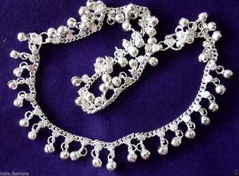 Silver Tone Jingle Bells Anklets Payal Pair 2