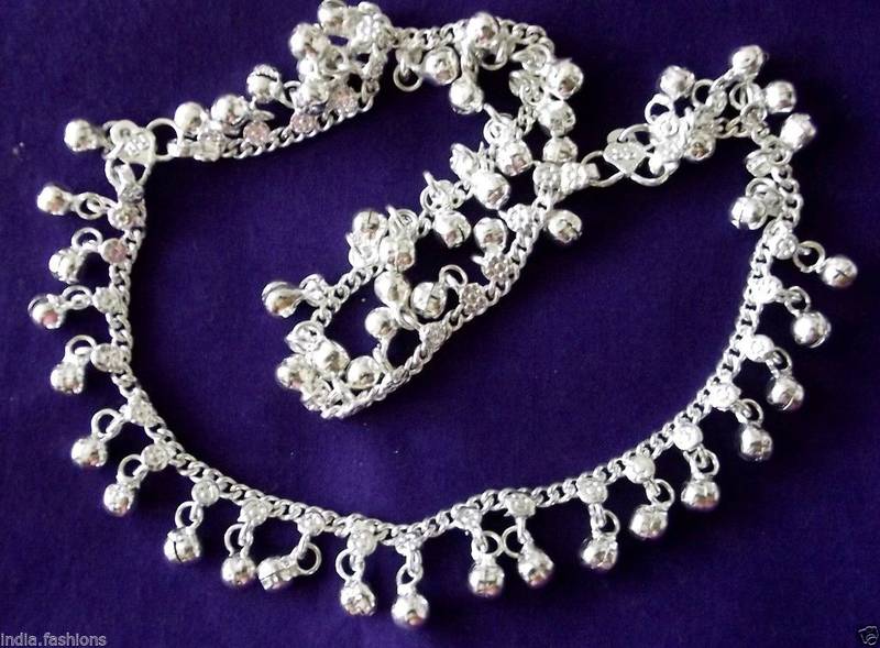 Silver Tone Jingle Bells Anklets Payal Pair