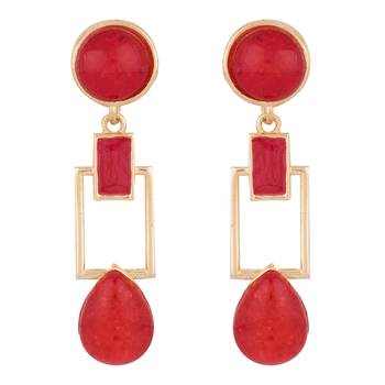 Squarish Crown Hot Red Earrings 1