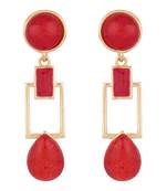 Squarish Crown Hot Red Earrings