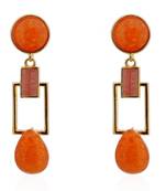 Tangerine Squarish Crown Earrings