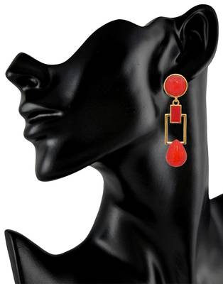 Tangerine Squarish Crown Earrings 3
