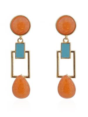 Hot Apricot Squarish Crown Earrings 1