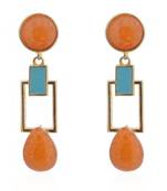 Hot Apricot Squarish Crown Earrings