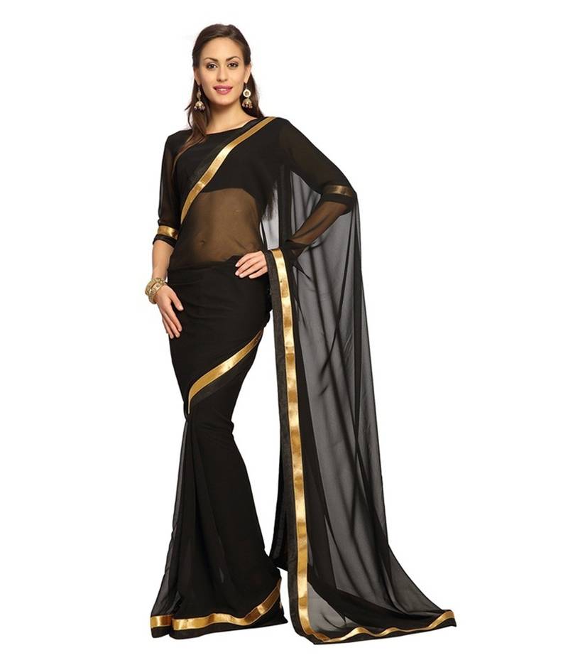 black plain georgette saree