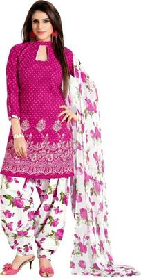 Pink cotton printed semi stitched salwar with dupatta 1