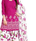 Pink cotton printed semi stitched salwar with dupatta