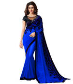 Blue embroidered georgette saree with blouse