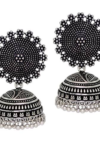 Oxidised Silver Plating Handmade Jhumka Earrings