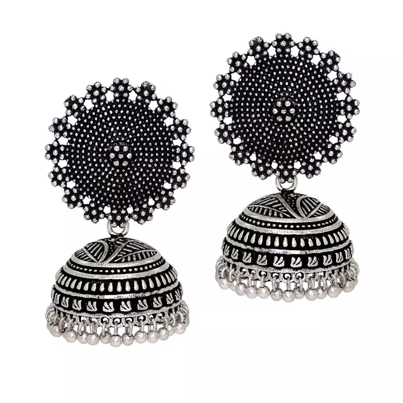 Oxidised Silver Plating Handmade Jhumka Earrings