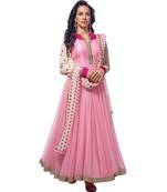 Pink net embroidered semi stitched salwar with dupatta