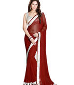 Maroon and Silver embroidered georgette saree with blouse
