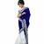 Blue-White Velvet Saree With White Blouse