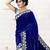 Blue-White Velvet Saree With White Blouse