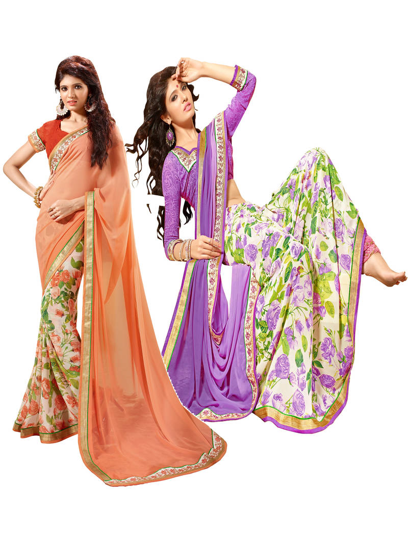 multicolor printed georgette saree with blouse