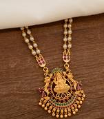 Laxmi necklace with pearl and ruby chain one gram gold Temple jewellery