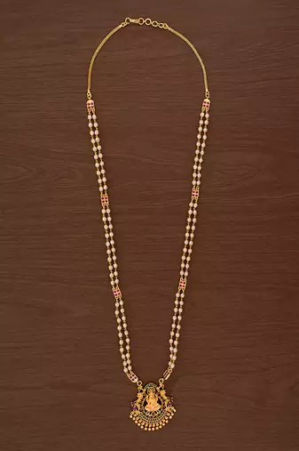 Laxmi necklace with pearl and ruby chain one gram gold Temple jewellery