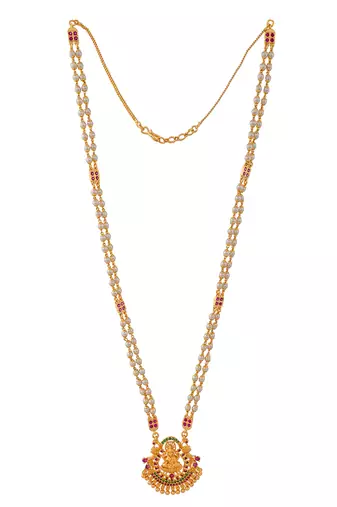 Laxmi necklace with pearl and ruby chain one gram gold Temple jewellery