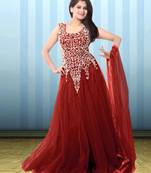 Red net embroidered semi stitiched gown