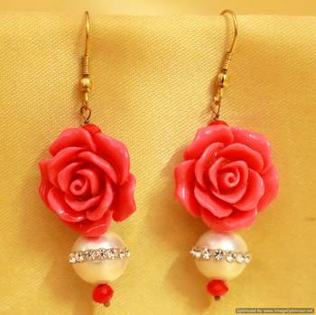 Rose Coral & Pearl Earrings 1