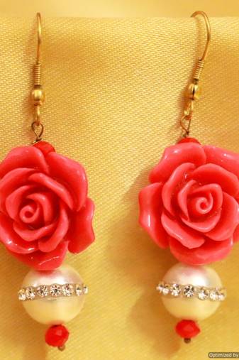 Rose Coral & Pearl Earrings