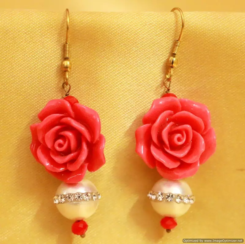 Rose Coral & Pearl Earrings