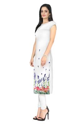 White printed Faux Crepe long-kurtis 2