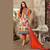 Cream and orange printed cotton unstitched salwar with dupatta
