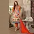 Cream and orange printed cotton unstitched salwar with dupatta