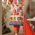 Cream and orange printed cotton unstitched salwar with dupatta