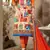 Cream and orange printed cotton unstitched salwar with dupatta
