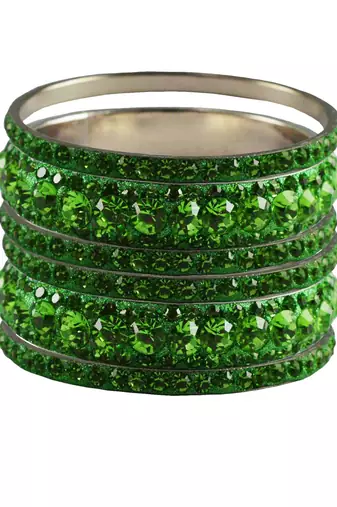 Green Studded Jewellery Crystal Bangles And Bracelets