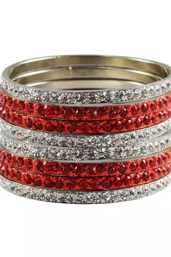 Red Studded Jewellery Crystal Bangles And Bracelets