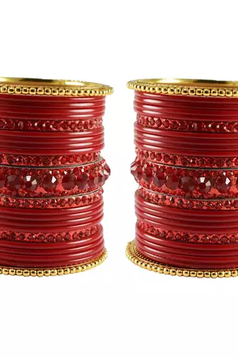 Red Studded Jewellery Crystal Bangles And Bracelets